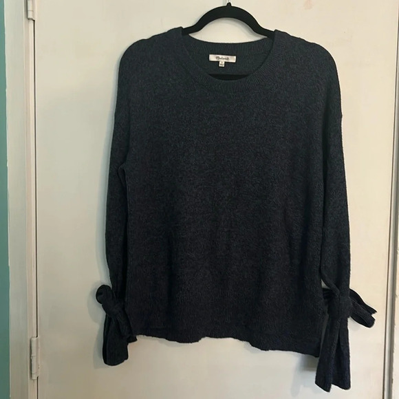Madewell Sweaters - Madewell Womens Navy/black marled sweater with tie cuffs.‎ Size S (generous fit)